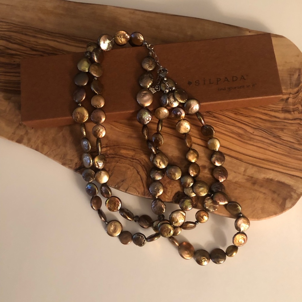 Beautiful Silpada Copper Coin Pearl, Smokey Quartz & Sterling Silver Necklace